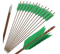 33 Inch Bamboo Arrows Traditional Handmade Bamboo Arrows Hunting Arrows Archery Target Practice Bamboo Arrows with 4" Turkey Feather for Recurve Bow Traditional Longbow (6, Green)