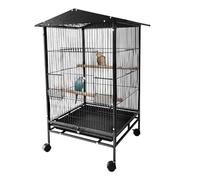 33 Inch Bird Flight Cage, Bird Cage with Wheels, Wrought Iron Standing Large with Rolling Stand for Cockatiels Pet Parrot Parakeet Lovebird Canary Finch Black