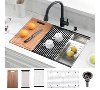 33 Inch Black Undermount kitchen sink Workstation - VOKIM 33"x19" Black Undermount Single Bowl Quartz kitchen sink