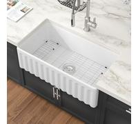 33 Inch White Farmhouse Sink 33 x18 Ceramic Porcelain Fireclay Glossy Reversible Apron Front Farm house Sinks White Country Style Large Deep Single Bowl Farm Sinks