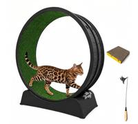 33" Large Cat Wheel for Indoor Cats, Cat Treadmill with Detachable Carpet & Teaser for Running/Walking/Training, Cats Exercise Wheel Suitable for Most Cats Kitten - Dark Black