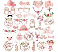 33 Pcs Bachelorette Party Photography Props, Wedding Photo Booth Accessories, Rose Gold Hen Do Party Decorations, Bridal to be Shower Games, Engagement Selfie Props