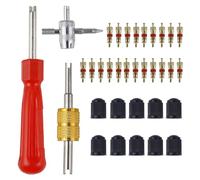 33 Pcs Car Tyre Valve Removal Tool Set | Tyre Valve Repair Kit | Dual & Single Head Valve Core Remover | 4-Way Valve Tool | 10 Pcs Tire Valve Caps | 20Pcs Valve Cores | Fit for Car Bicycle Auto