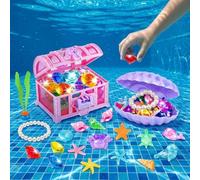 33 Pcs Diving Pool Toys with Pirate Treasure Chest, Large Colorful Sinking Gems for Underwater Swimming Games, Summer Water Fun, Acrylic Diamond and Animal Jewels Set