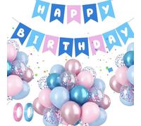 33 PCS Happy Birthday Decorations Set, Ballons Confetti Balloons Pastel Balloons Birthday Decorations for Men Happy Birthday Banner Blue, for Birthday Parties, Anniversaries and Celebrations