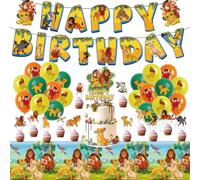 33 pcs Lion King Birthday Decorations, Lion King Cake Topper with 12 Cupcake Toppers 18 Balloons Banner Tablecloth Birthday Party Supplies Set for Kids Fans