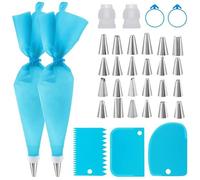 33 Pcs Piping Bags and Nozzles Set, Luoqun88 Piping Bags, Icing Piping Kit, Reusable Icing Bags with 24 Stainless Steel Nozzles, Icing Bags and Nozzles Set with 2 Frosting Bag Ties and Silicone Rings