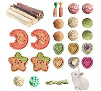 33 PCS Rabbit Toys, Natural Rabbit Treats & Guinea Pig Toys for Teeth Grinding & Boredom Breaker, Bunny Toys, Hamster Toy with Timothy Hay Sticks, Applewood, Sweet Bamboo, Grass Cakes & Vine Balls
