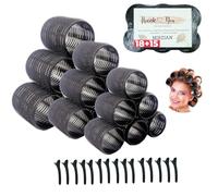 33 Pcs Self Grip Hair Rollers Set - 6 Rollers Each 44mm, 50mm & 66mm with 15 Clips - Big Hair Rollers for Volume & Bounce - Fringe Roller for Bangs, Soft Curls & Heatless Styling