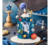 33 PCS Space Theme Cake Topper Happy 7th Birthday Astronaut Planet Cake Decorations Set for Kids Boys Girls Birthday Party Outer Space Themed Party Baby Shower Supplies