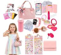 33 PCS Toddler Handbag Pretend Makeup Sets for Girls - Includes Handbag, Phone, Digital Watch, Water Bottle & More Accessories | Ideal Birthday/Travel Role Play Gift for Little Girls Aged 3＋