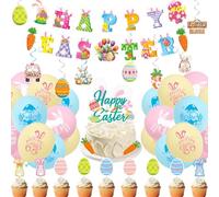 33-Piece Easter Bunny Balloon Set for Birthday Parties, Including Cupcake Decorations, Rabbit Balloons and Bunting, Perfect for Decorating Children's Birthday Parties