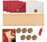 33-Piece Vintage Letter Writing Set, Writing Paper and Envelopes with 20 Sheets A5 Kraft Letter Paper, 6 Envelopes, 6 Wax Seal Stickers, 1 Quill Pen, for Love Letters, Wedding Invitations, DIY Crafts