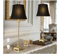 33'' Tall Vintage Table Lamp Set of 2, Candle Stick Buffet Lamps with Gold Leaf Finish and Black Linen Shades, 3-Way Dimmable Bulbs Included, Nightstand Lamps for Living Room Bedroom Dinning Entryway