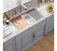 33 White Undermount Kitchen Sink Workstation, Hugsleek Topmount & Undermount Kitchen Sink 33x19 inch White Porcelain Ceramic Fireclay Sinks Dual Mount Ledge Accessories Single Bowl Sinks Basin Drop In