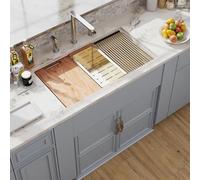 33 White Undermount Kitchen Sink Workstation, Hugsleek Topmount & Undermount Kitchen Sink 33x19 inch White Porcelain Ceramic Fireclay Sinks Dual Mount Ledge Accessories Single Bowl Sinks Drop In