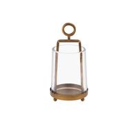 3'3" Wide Modern Metal Hurricane Lantern with Handmade Sturdy Glass Sleeve in Brass for Tealight Candle & Plants, Farmhouse Hurricane Industrial, Minimalistic, Shabby Chic (1, Brass, 3.3"x5.2")