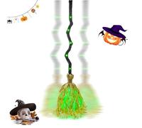 33" Witches Broom Halloween Decoration - Animated Light up Moving Broomstick with Spooky Sounds & Green Lights, Dancing Magic Witch Broom for Indoor Outdoor Porch Halloween Party Decorations
