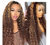 33 x 15.2 cm Highlight Lace Front Wig Real Hair 4/27 Ombre Deep Wave Lace Front Wig Human Hair Pre Plucked With Baby Hair 180% Density Honey Blonde Curly Human Hair Glueless Wigs for Women (71.1 cm