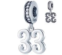 33 Years Birthday Dangle Charms fits Pandora Bracelet/Necklace, 925 Sterling Silver 33rd Anniversary Pendant Beads with Birthstones, Number 33 Bday Gifts for New Mom/Godmother/Wife
