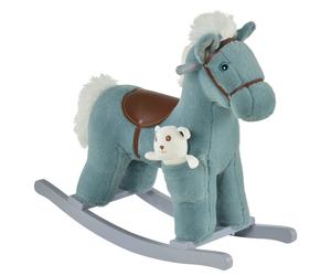 330-118BU HOMCOM Kids Plush Ride-On Rocking Horse Toy Rocker with Plush Toy Realistic Sounds for Child 18-36 Months Blue