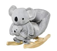 HOMCOM Kids Toddler Rocking Horse Plush Ride On Koala Rocker Wooden Base Seat Safety Belt w/Gloved Doll Toy for 18-36 Months Grey