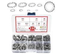 330 Pcs Stainless Steel Washers Assorted Set - Internal Tooth Lock, Flat, Spring, and Starlock Washers, Metric Sizes M2-M12, Anti-Corrosion Hardware Kit for Home, Automotive, and Industrial Use