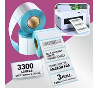 3300 Labels Stickers for Thermal Printer, FBA Barcode White Sticky Labels on a Roll for Label Printer Munbyn Thermal Pinter, Dymo Label Printer, Jadens, Nelko, Polono, Phomemo Printer - 60 x 30mm
