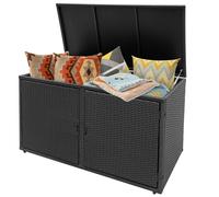 COSTWAY 330L 2-Tier Outdoor PE Wicker Storage Box with Lid and Front Doors-Black, Black