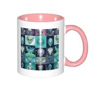 330ml Ceramic Tea Coffee Mug with Exquisite Fade-Resistant Green Alien Prints Perfect for Coffee,Tea,Latte,Hot Cocoa