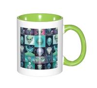 330ml Ceramic Tea Coffee Mug with Exquisite Fade-Resistant Green Alien Prints Perfect for Coffee,Tea,Latte,Hot Cocoa