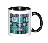 330ml Ceramic Tea Coffee Mug with Exquisite Fade-Resistant Green Alien Prints Perfect for Coffee,Tea,Latte,Hot Cocoa