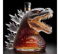 330ML Whiskey Decanter Bottle - Art Statue, 300ML / 10 Oz Dinosaur Monster Whiskey Wine Bottle, Hand-Blown Gothic Themed Carafe Sculpture, Beautiful Carved Glass Wine Decanter Statue(B)