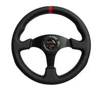 330mm Leather Flat Style Racing Sport Steering Wheel Compatible For MOMO HKB Boss Kit Hub(5142-ZP-RED)