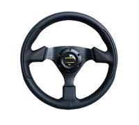 330mm Leather Flat Style Racing Sport Steering Wheel Compatible For MOMO HKB Boss Kit Hub(5148-ZP-BLACK)