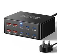 330W 10-Port USB Charging Station, PD 100W 65W 45W 30W 20W 18W USB C GaN III Charger Laptop & Phone Fast Charger Plug, Compatible with MacBook Pro/Air,Dell XPS, iPhone 15/16/14/ Pro, iPads, Steam Deck