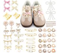 332Pcs Shoe Charms for Sneakers Gold Junk Socks Charms Kit Bulk Assorted Shoe Lace Charm Letter Beads Pearl Bow Brooch and Pins for Women Safety Pin Accessories Button for Sock Shoes Clothes Hat Scarf