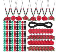 333 PCS Red Poppy Beaded Crafts Kit Remember Memorial Day Gifts DIY Bead Necklaces Making Kit Poppy Wood Pendant Black Red Green Beaded Decorations with Rope for Veterans Day Memorial Day