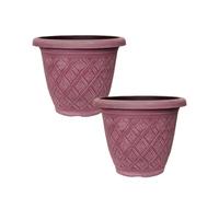 33cm 13inch Round Garden Plant Pot - Outdoor Decorative Planter - Weatherproof Plastic Woven Flower Pot with Drainage Holes - Indoor Outdoor Pot for Gardens, Balconies & Windowsills (Pink, Pack 2)