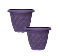33cm 13inch Round Garden Plant Pot - Outdoor Decorative Planter - Weatherproof Plastic Woven Flower Pot with Drainage Holes - Indoor Outdoor Pot for Gardens, Balconies & Windowsills (Purple, Pack 2)