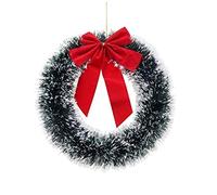 33cm Christmas Tinsel Wreath Bow Decoration Door Accessories Ornament Hanging Seasonal Festive Snow Red Ribbon Round
