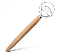 33cm Dough Whisk, Stainless Steel Double Loop Mixer with Wooden Handle, Bread Mixing Tool for Baking, Pizza, Pastry & Sauces