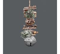 33cm Garland with Silver Jingle Bells Wooden Sticks, Berries and Pinecones Christmas Home Wall Door Hanger Sleigh Bells Xmas Holiday Hanging Decorations