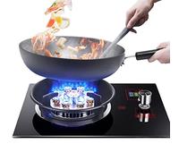 33cm Gas Stove, 5.2KW 9 Cavities High Flame, Black Tempered Glass Cast Iron Pot Stand, With Flame Out Protection, Timer, Freestanding Stove Camping Outdoor (Size : NG)