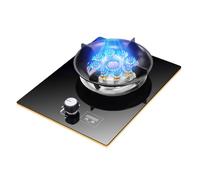 33cm Gas Stove, 5.2KW 9 Cavity High Fire Timer, Black Tempered Glass Cast Iron Pot Holder, With Flameout Protection(LPG)