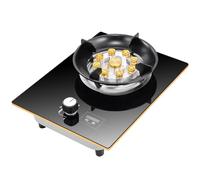 33CM Gas Stove 5.2KW 9 Cavity High Fire Timer, Cast Iron Pot Holder With Flameout Protection, Black Glass Freestanding Stove Camping Outdoor(NG)