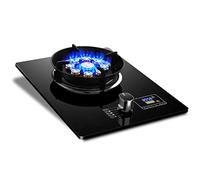 33CM Gas Stove, 5.2KW 9 Cavity Timed High Fire, Black Tempered Glass Cast Iron Pot Holder Freestanding Stove Camping Outdoor With Flameout Protection(NG)