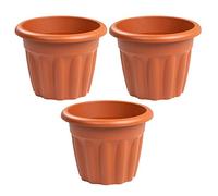 33cm Plastic Round Planter with Drainage Hole,12L Garden Flower & Plant Pot, Windowsill Herb Planter for Home and Office Décor Made in UK [Grey/Terracotta] (Pack of 3, Terracotta)