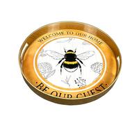33cm Round Tray with Handles 'Welcome Be Our Guest' Bee Home Decor Decorative Serving Tea Drinks Coffee Table