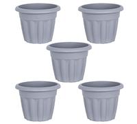 33cm Upcycled Grey Traditional Round Design Plastic Planter Pot with Drainage Hole 12L Capacity Flower and Plant Pots Weather Resistant Indoor/Outdoor Use Decorative Pot For Home Garden (Set of 5)